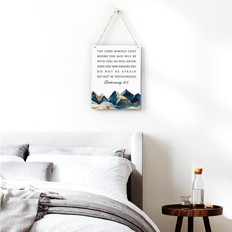 BELLOWDEER Inspirational Decor Deuteronomy 31:8 Christian Gifts Bible Verse Wall Art Scripture Wooden Hanging Sign for Modern Home Office Bathroom Bedroom Wall Art Decoration 8 x 10 Inches - Image 3